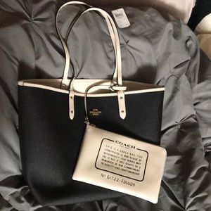 Coach black/white reversible tote bag